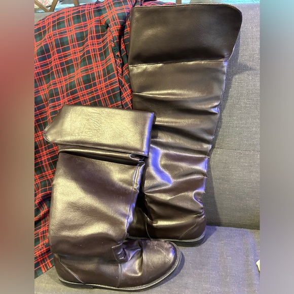 Brown Knee-high Folded “Jack Boots” Synthetic Leather, Mens 9/42 - Picture 7 of 13